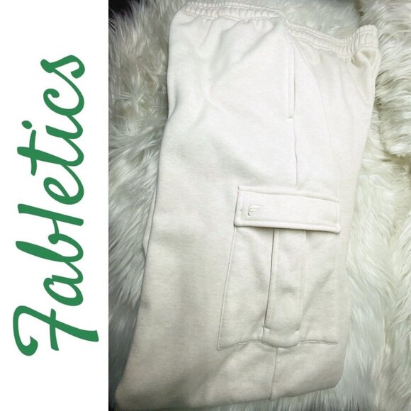 FABLETICS COZY FLEECE WIDE LEG CARGO SWEATPANTS IVORY CREAM, SIZE MEDIUM - Picture 9 of 13